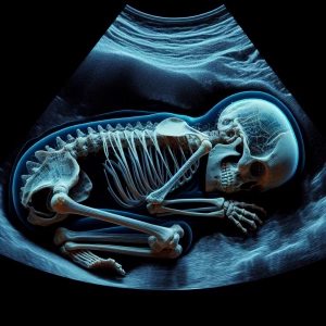 Sonogram image of a skeleton with distinct anatomical features l...
