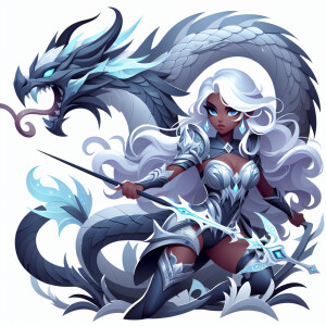 A beautiful huntress from the “Monster Hunter” series with dark...