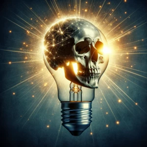 Skull superimposed over lightbulb