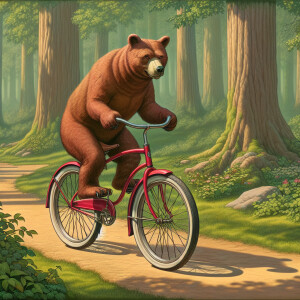 A bear riding bike