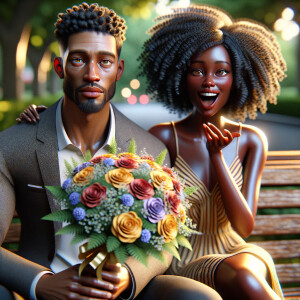 A photorealistic scene captures a young African American couple...