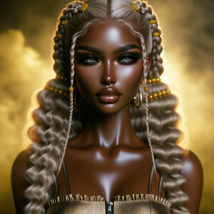create a stunning hyper realistic Blasian female with long blond...