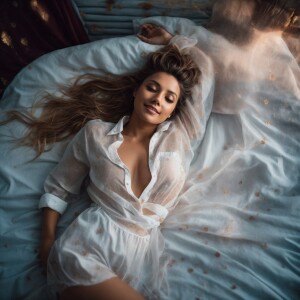 Full body shot from above of a Beautiful woman laying down in a...