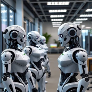 A team of AI robots in an office