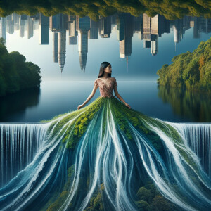 Create a cinematic scene with a girl standing in the center of t...