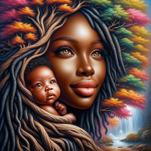 Create a close-up, hyper-realistic 3-D oil painting of a tree wi...