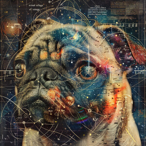 6. Surrealist Collage:
"A surreal digital collage where a pug's...