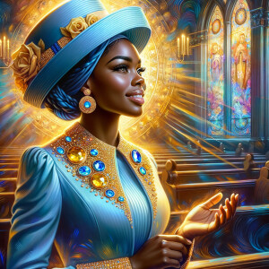 A spiritually enriching illustration portrays an African America...