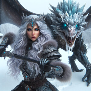 A beautiful huntress from the “Monster Hunter” series with dark...