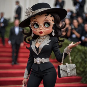 Design an image of Betty Boop reenvisioned with a dark chocolate...