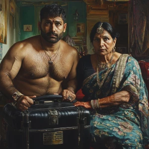 Hyperrealism,a beefy muscular sweaty criminal big son in law,unp...