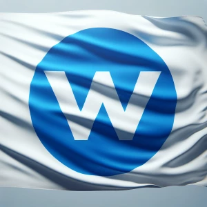 Big white flag with a blue W on it