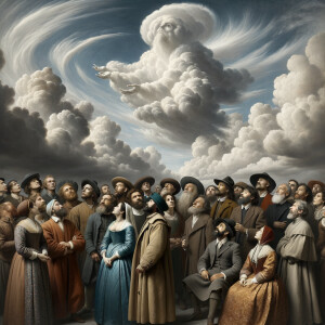 Slaves from the 1600s looking up at a cloud formation, the cloud...