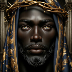 A hyper-realistic image of an African-American Jesus Christ, ser...