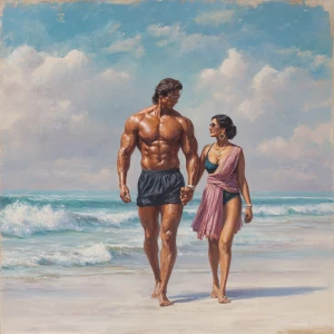hyperrealism photoreal painting.a muscular sweaty villain man, w...
