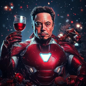 Elon Musk as Iron Man with Christmas style. I CAN TURN WATER TO...