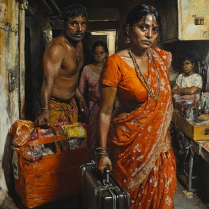 Realism sharp detailed painting ,a 54-year-old Gujarati housemai...