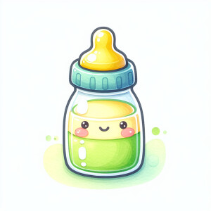 cute yellow and green baby bottle of milk glossy water color 200...