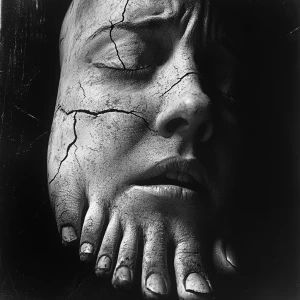 Photographic realistic foot  with a female human exaggerated cry...