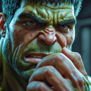 Imagen: A close-up photo of Hulks  face, rendered in a realistic...