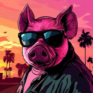 Moonpig, in the style of a Grand Theft Auto loading screen artwo...