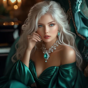 A breathtakingly beautiful, statuesque woman with cascading, pla...