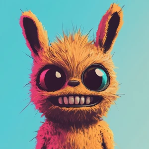 Stylized character portrait of a mischievous designer toy creat...