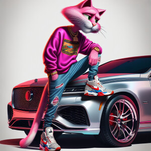 Create a colorful/psyscadelic character of pink panther wearing...