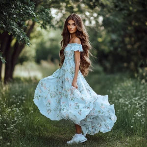 Create an image of an elegantly beautiful, tall woman with long,...