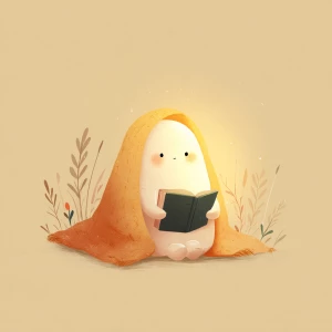 a cute ghost reading a book under a blanket, cozy soft lighting,...