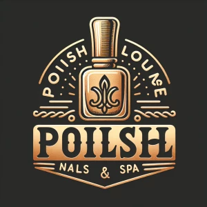 Create logo Polish Lounge Nails & Spa. Use shape of nail polish in gold