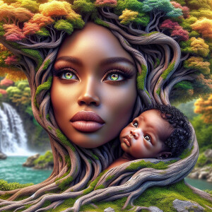Create a close-up, hyper-realistic 3-D oil painting of a tree wi...