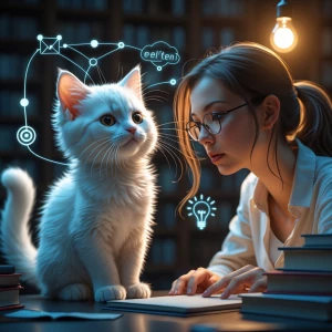 Create an image of a charming white kitten with mystical abiliti...