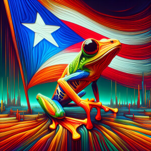 Puerto Rican flag and frog