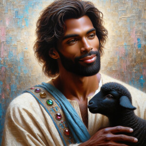 Oil painting of an African-American man resembling Jesus Christ,...