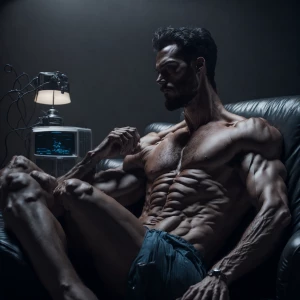 was enjoying himself on the couch  with his manhoogrowin lean gr...