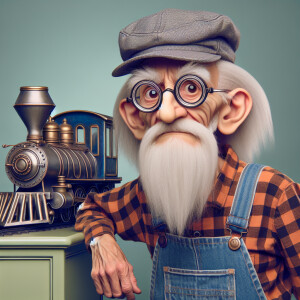 Funny and crazy caricature of a 95 year old American grandpa, ch...