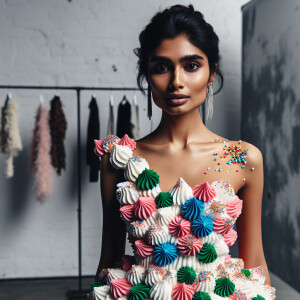 Please generate a image of a model wearing cake frosting