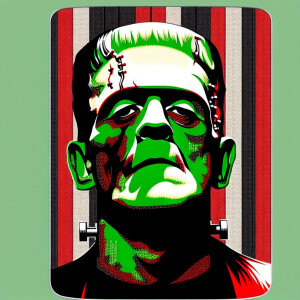 Create an image of Frankenstein's monster adorned with the iconi...