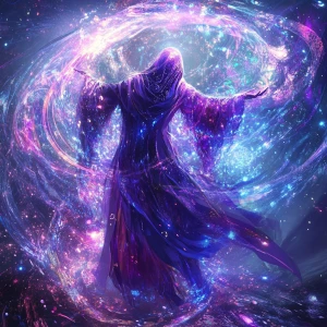 A luminously ethereal elysian warlock, exuding an aura of myster...