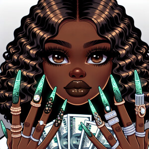 Create a high-resolution cartoon image of an African American wo...