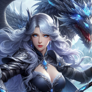 A beautiful huntress from the “Monster Hunter” series with dark...