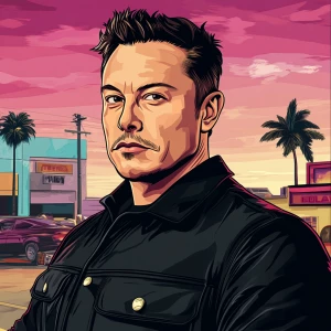 Elon Musk in GTA art style,  , in the style of a Grand Theft Aut...