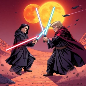 Comic book-style Star Wars-inspired duel between Elon Musk and D...