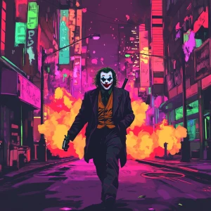 Heath Ledger Joker, GTA art style,,Walking down a street with ne...