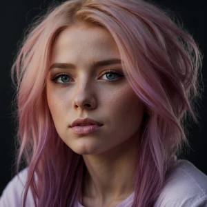 Photo of A stunning 24yo female, pink hair and purple eyes. Phot...