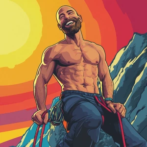 White muscular thin man with beard, big chin, smile and cheekbon...