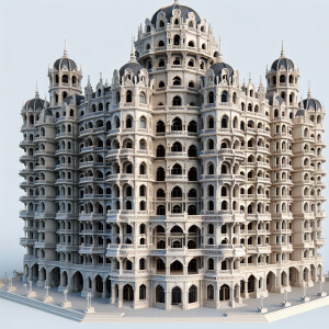 Design a luxurious four-story hotel with an octagonal layout, em...