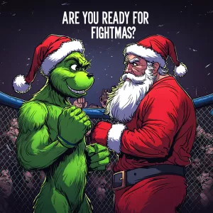 Grinch and Santa Claus are fighting in the octagon. They are sta...