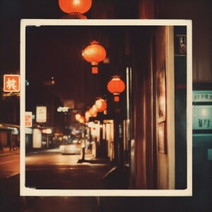 Create one photo frame of busy Japanese city nightlife in the ye...